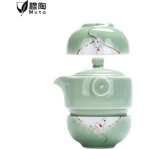 Ceramic teapots with 2 cups a tea sets portable travel office tea set drinkware black crockery ceramic teapot kettles tea cups