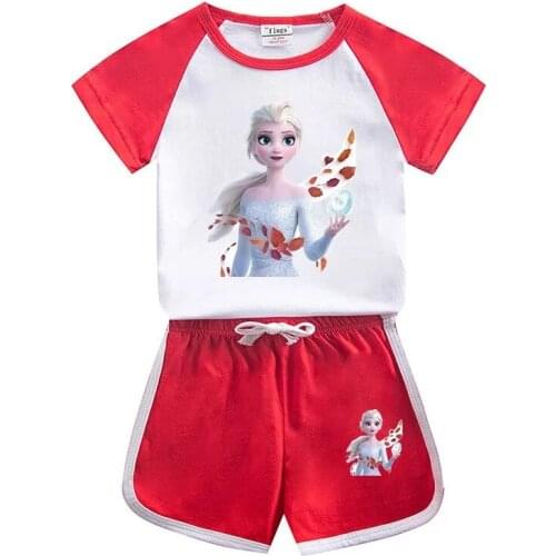 Summer Baby Girl Clothes Set Cartoon Frozen Princess Elsa Short Sleeve T Shirt+Pants 2Pcs Outfits Toddler Kids Casual Clothes