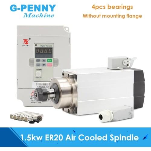 New Arrival! 1.5kw Square Air Cooled Spindle Motor kits 1.5kw Air Cooling Spindle 4 pcs bearings & 1.5kw Fuling Inverter / VFD