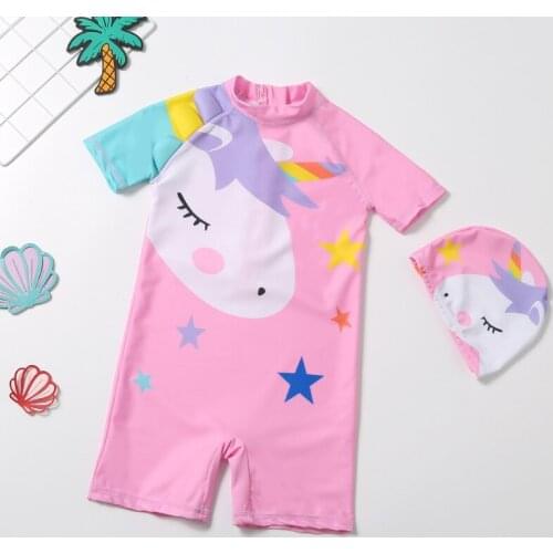 Summer One-piece Childrens Swimwear Cute Dinosaur/Horse Swimsuit for Baby Boys Girls Infant Toddler Swimwear Hat Bathing Suit