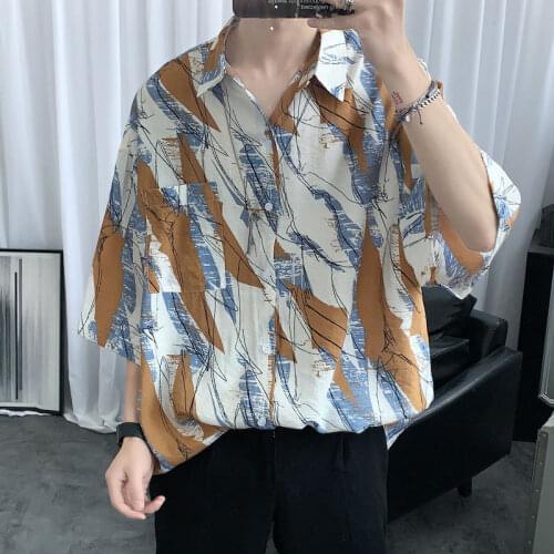 Summer Flower Shirt Mens Fashion Hawaiian Shirt Printed Casual Shirt Men Streetwear Loose Korean Short-sleeved Shirt Mens M-2XL