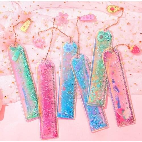 Oil In Quicksand Bookmark Ruler Cute Laser Little Fresh Girl Ruler Creative Multifunctional Student Stationery Scale