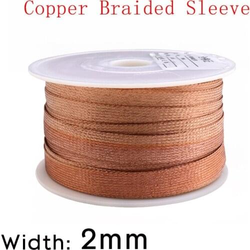 Width 2mm Copper Braided Cable Sleeve Audio Line Signal Shield Anti Interference Wire Wrap Metal Sheath