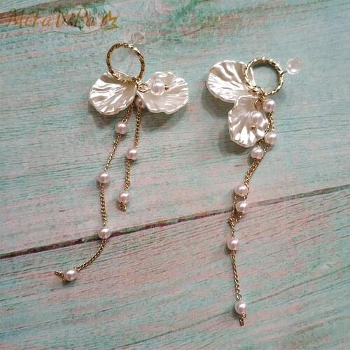 MiFaViPa Bohemia Shell Earring Long Crystal Tassel Sweet Korean Beads Earring Dangle Trendy Conch Shaped Beaded Earrings Drop