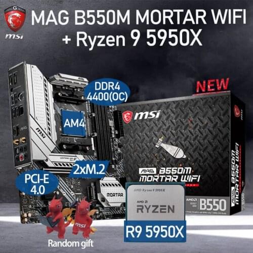 MSI MAG B550M MORTAR WIFI Motherboard Combo + AMD Kit Ryzen 9 5950X DDR4 128Gb M.2 PCI-E 4.0 B550 Placa-mãe Set AM4 Desktop B550