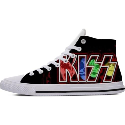 Mens Casual Shoes KISS Rock & Roll All Nite Party Les Jours High Top Youth Solid Color White Customized Printed Men Canvas Shoe