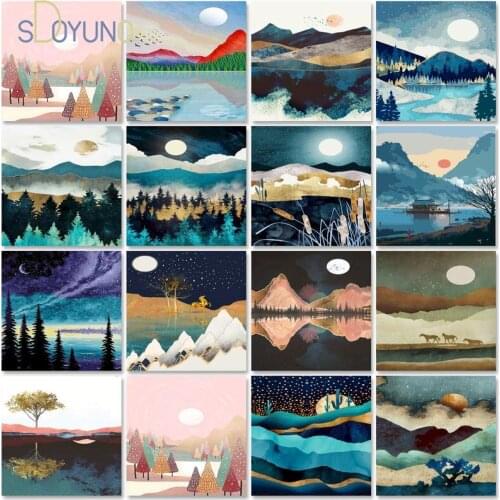 SDOYUNO 60x75cm Frame Diy Painting By Numbers Sunrise Landscape Canvas Oil Painting Pictures By Numbers Wall Art Room Decoration