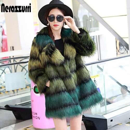 Nerazzurri Faux fur coat women female fluffy luxury gradient colorful fake fox fur jacket Hairy plus size outerwear 5xl 6xl 7xl