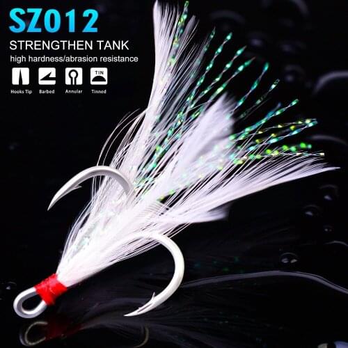 2021 New 20pcs/lot New Fishing Equipment 2#-10# White Fishing Hook with White Feather Fishing Tackle Fishing Hooks SZ012