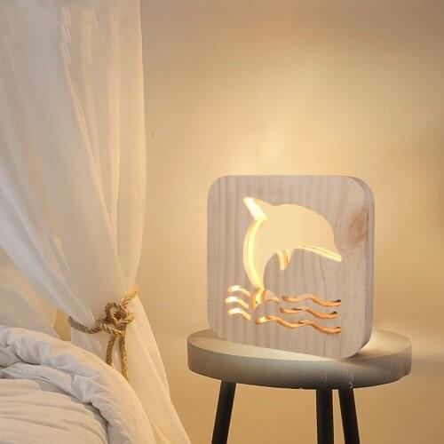 New Dolphin Wave Set Craft Atmosphere Light Wooden Carved Open Night Light USB LED Baby Childrens Room Desktop Decoration