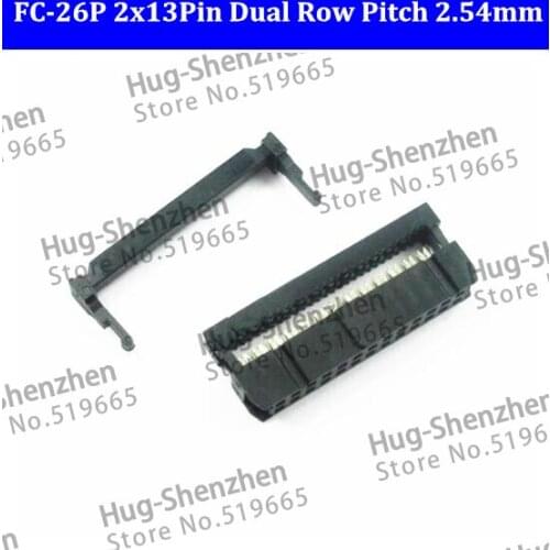 Wholesale ! FC-26P 2x13Pin Dual Row Pitch 2.54mm IDC Socket Connector Female Header 26-pin cable socket 200pcs/lot