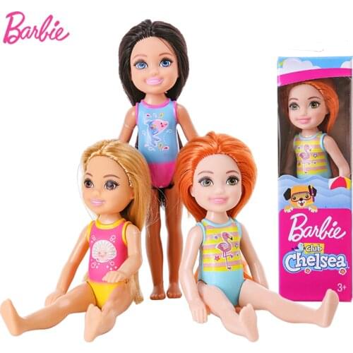 Original Barbie Dolls Club Chelsea Mini Pocket Barbie Baby Toys for Girls Summer Play Beach Juguetes Dolls for Girl Swimsuit Set
