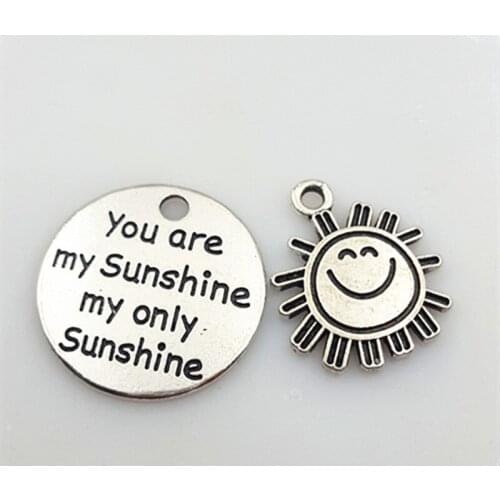 20pcs/lot 25mm ancient silver color disc tag letter you are my sunshine my only sunshine charms pendant for DIY Jewelry making