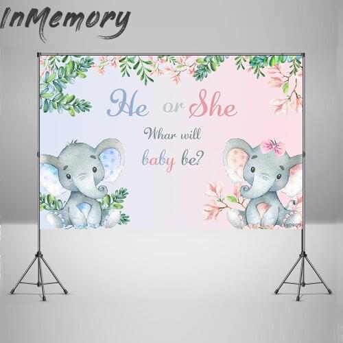 Gender Reveal Party Photo Background Vinyl Baby Elephant Newborn Baby Shower Photography Background Customize