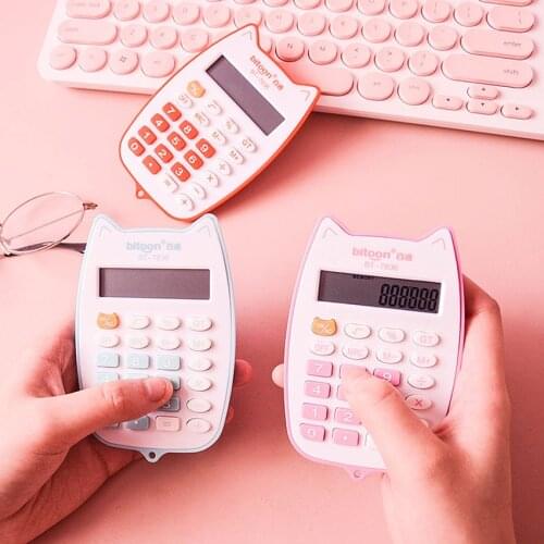 Portable Calculator Cute Cat Handheld Calculator for Students, Battery Power Electronic Calculator with 12-digit LED Display
