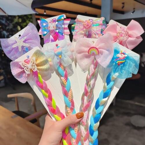 New Cute Cartoon Chiffon Bow Colorful Twist Braid Headband For Girls Kid Lovely Hairbands Scrunchie Fashion Hair Accessories