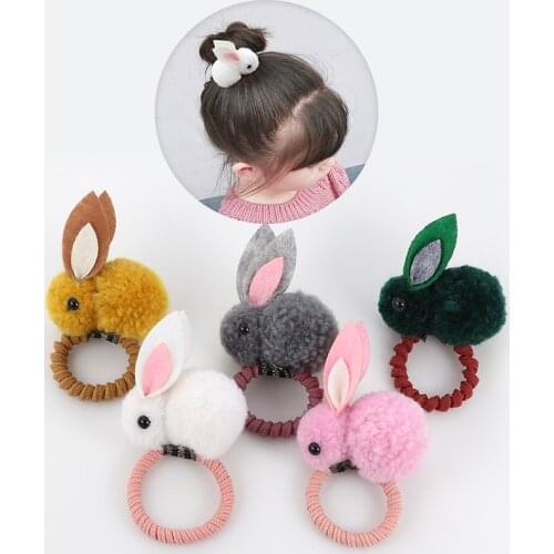 Cute animal hair ball rabbit hair ring female rubber band elastic hair bands Korean headwear children hair Accessories ornaments