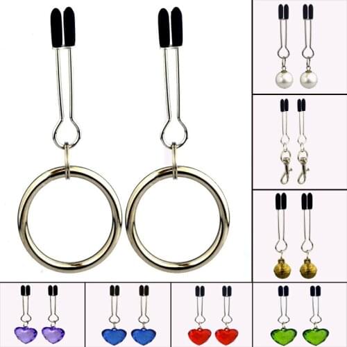 Sexy Metal Nipple Sandwich Heart-shaped Tiger Head Ring Circle Hook Pearl Nipple Clip Vagina Clip Nipple Clamps