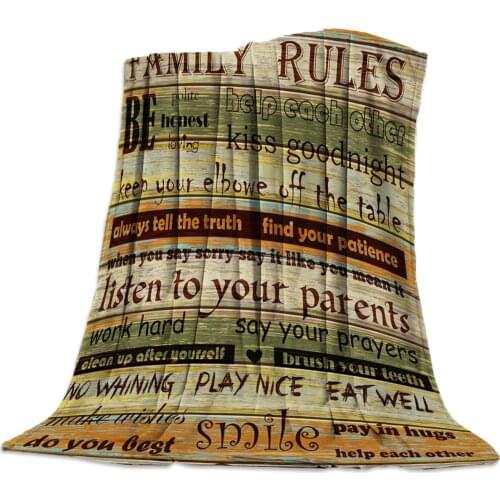Family Rules Vintage Wooden Board Texture Throw Blanket Soft Comfortable Velvet Plush Blankets Warm Sofa Bed Sheets