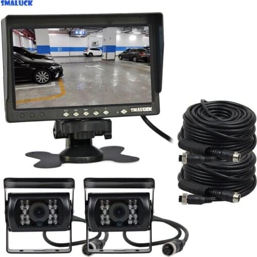 SMALUCK AHD 7" TFT LCD Backup Monitor Rear View Monitor 2 x Waterproof IR Night Vision 960P AHD Camera for Bus Houseboat Truck