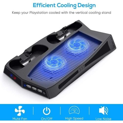 Vertical Charging Station Dock with 3 USB Expansion Ports Built-in Cooling Fans for PlayStation 5 Console Wireless Controller