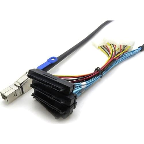 Internal HD Mini SAS SFF-8644 to 4 x SFF-8482 Server External Data Hard Disk Adapter Cable, with SATA Power 2M 6.6FT