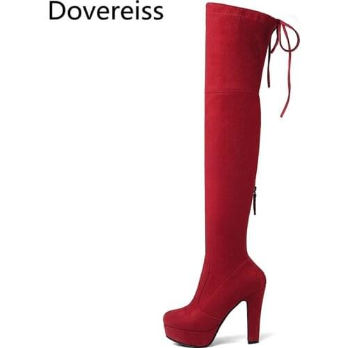 Dovereiss Fashion Womens Shoes Winter new Pointed Toe Platform red Elegant Over the knee boots Concise Mature big size 43