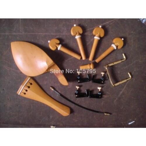 1 Set Boxwood Violin Parts with White Bone Collar 4/4 with Black Gold Tuner Clamp and Tail Guts