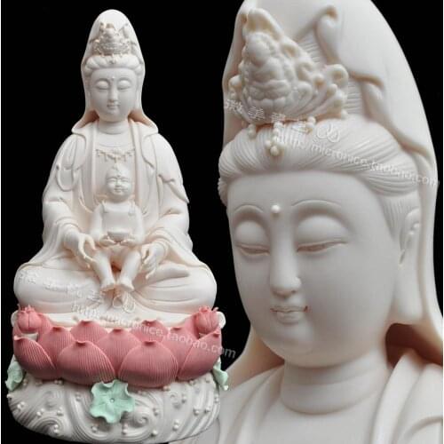 12 inch pink lotus sitting Guanyin Guanyin Buddha like ceramic handicraft decoration decoration in Dehua