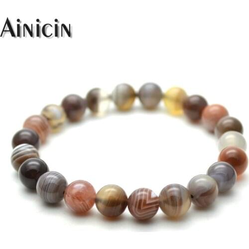 5pcs Natural Semi-precious Stone 8mm Gray Crystal Round Beads Fashion Strand Bracelets For Women Party Jewelry