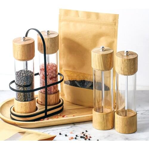 8in Salt and Pepper Grinder Mill Oak Wood Manual Seasoning Spice Mill Adjustable Ceramic Grinding Core Kitchen Grinding Tools