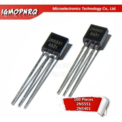 100PCS 2N5551 2N5401 5551 5401 TO-92 (50PCS* 2N5401+50PCS* 2N5551 ) Bipolar Transistors - BJT PNP Gen Pr Amp