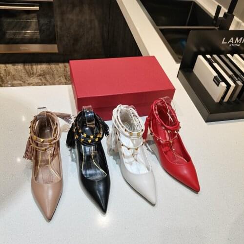 2021 Newest Summer Shoes Woman Genuine Leather Ankle-Strap Woman Sandals Pointed-Toes Thin Heels Sandals Rivet Decora Sandals