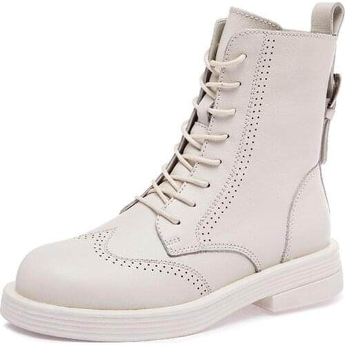 Genuine Leather Boots Women Heels Designer Shoes Womens Platforms Martin Ankle Boots Female Chunky Black Shoes Woman Booties 34