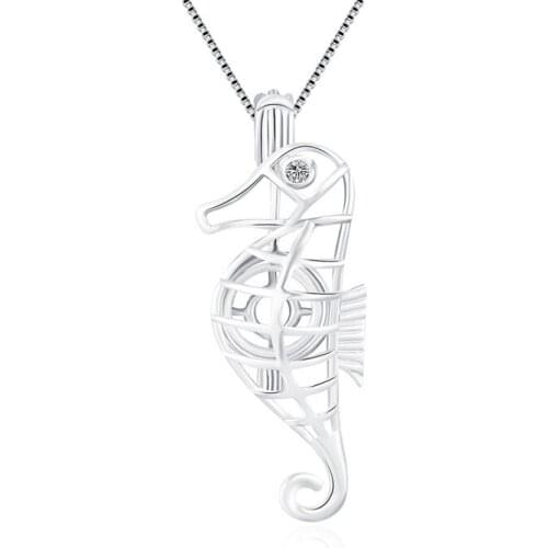 CLUCI 3pcs Silver 925 Women Jewelry Pearl Pendant Seahorse Hollow Cage Pendant 925 Sterling Silver Pendant Locket SC095SB