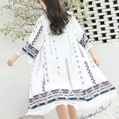 DakunhuiLC 2021 Black White Long Cardigan Women Vintage Boho Cardigan Summer Beach Kimono Cardigan