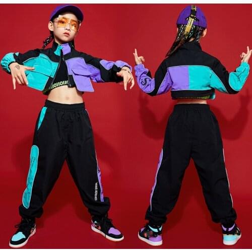 Kids Hip-Hop Dance Clothes Long Sleeve Jacket Hiphop Pants Jazz Modern Dance Costumes For Girls Performance Dance Wear DQS6142