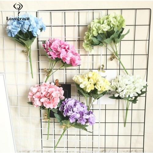 5 Branches Artificial Fake Flowers Hydrangea Pink White Fabric Hydrangea Flowers for Wedding Arch Home Decor Event Party Floral