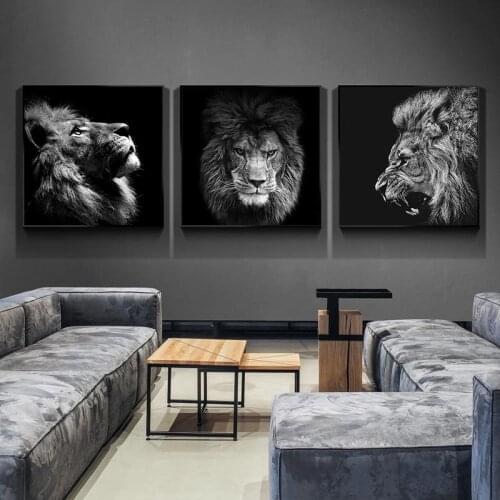 Prints Black and White Lions Pictures And Modern Animals Canvas Art Paintings Wall Posters For Living Room Cuadros Decoration