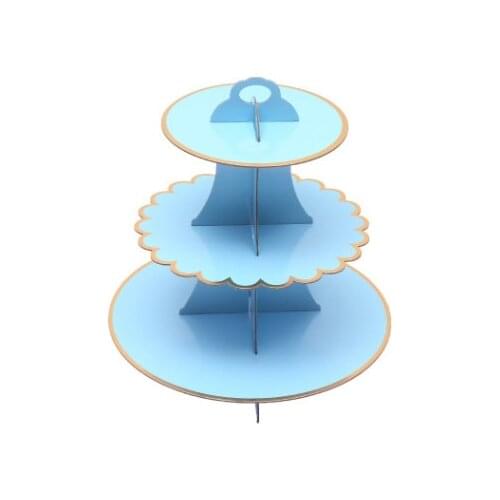 DIY 1 Set Blue 3 Tier Kids Birthday Supplies Cardboard Cupcake Paper Stand Plates Party Cake Holder Party Decoration