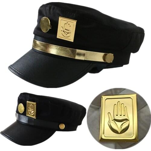 JoJos Bizarre Adventure Kujo Jotaro Cosplay Cap Unisex Adult Metal Badge Hat Prop