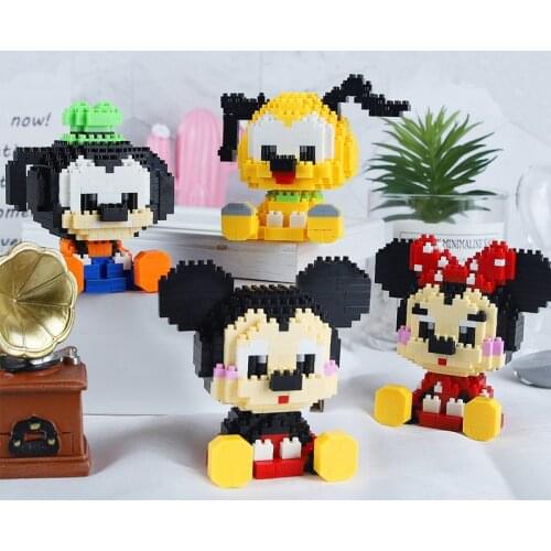 Disney 410pcs+ Micro Building Blocks Sitting Mickey Mouse Goofy Pluto Minnie Anime Bricks Figures Toys For Children 7179A