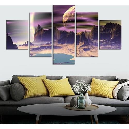 5 Panel Modular For Room Home Decoration Art Canvas Starry Planet Poster Decor Painting Printed Framework