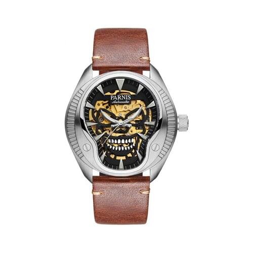 Parnis PIRATE Seriers Luminous Mens Leather Watchband Fashion Mechanical Watch Wristwatch