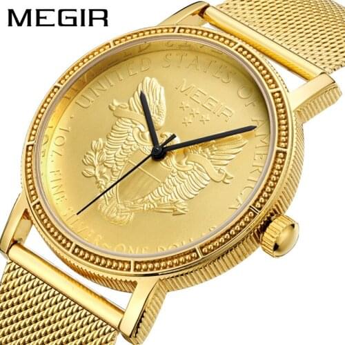 MEGIR 2021 Fashion Waterproof Casual Sports Mens Ultra Thin Business Steel Mesh Strap Mens Watches Relogio Masculino 2032G