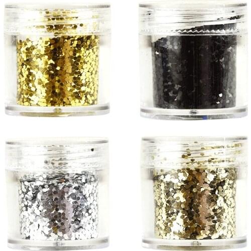 4 Boxes 4x 10ml Glamour Glitter Dots Set / 4 Jars Cosmetic Glitter Pot. Chunky/Fine Dust mixed Pot for Face, Body, Hair & Nails