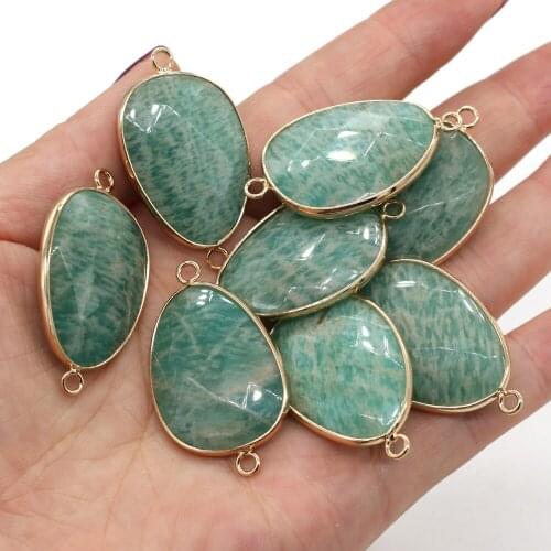 Natural Green Amazonite Connector Section Water Drop Shape Pendant Connectors for Jewelry DIY Necklace Production 22x38mm