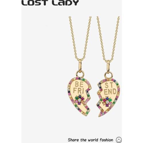 Lost Lady New Trendy Necklace For Couple Chains Pendant Necklaces Engraved Best Sister Friendship Jewelry Wholesale