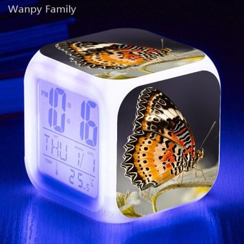 Very Beautiful Butterfly Alarm Clock 7 Color LED Glowing Digital Alarm Clock Kids Room Desktop Multifunction Flash Watche Clock