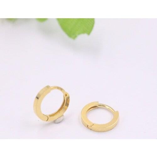 Pure Solid 18K Yellow Gold Earrings Women Luck Smooth Hoop Earrings 0.9-1.2g 9x1.4mm Best Gift